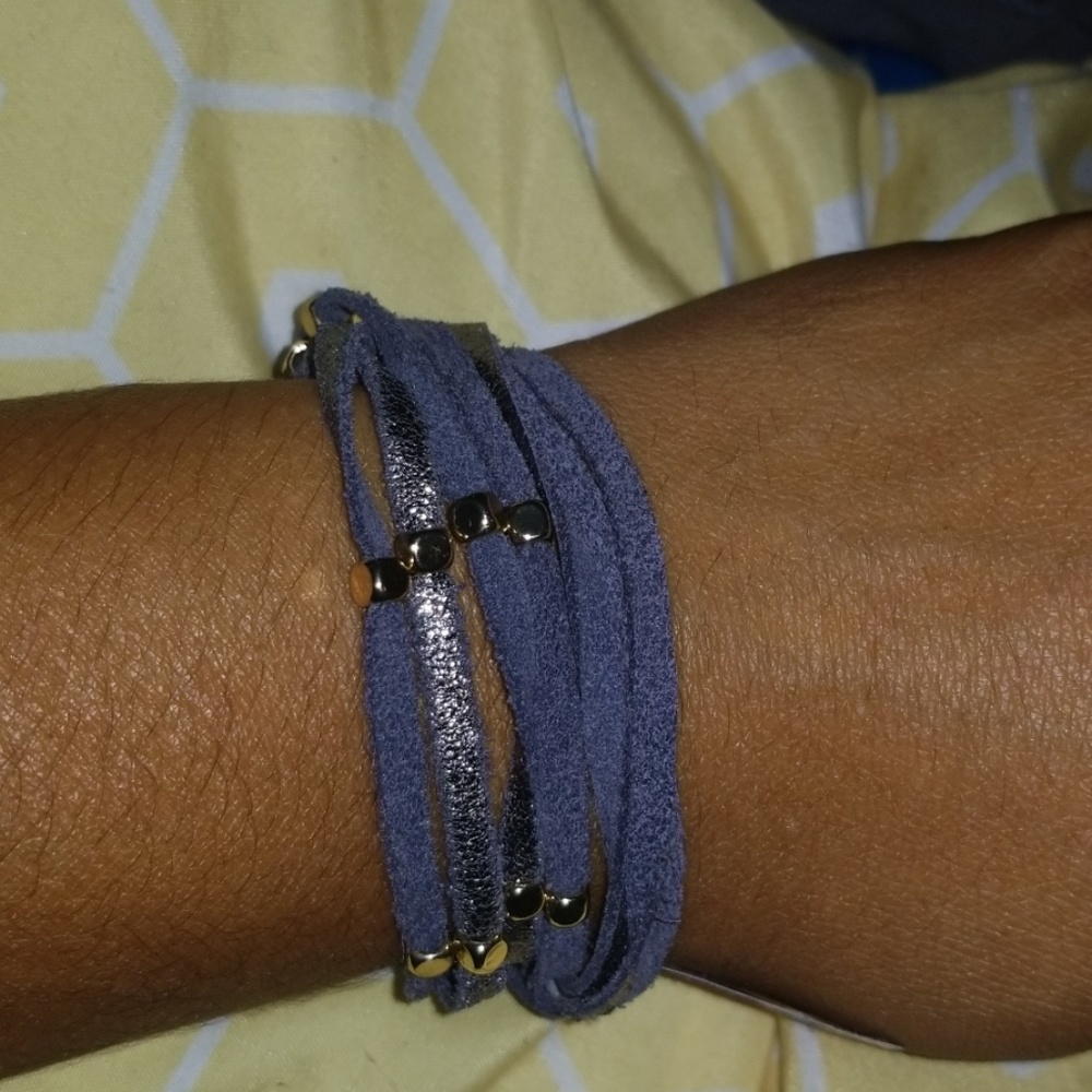 Multi strand faux suede and gold bracelet